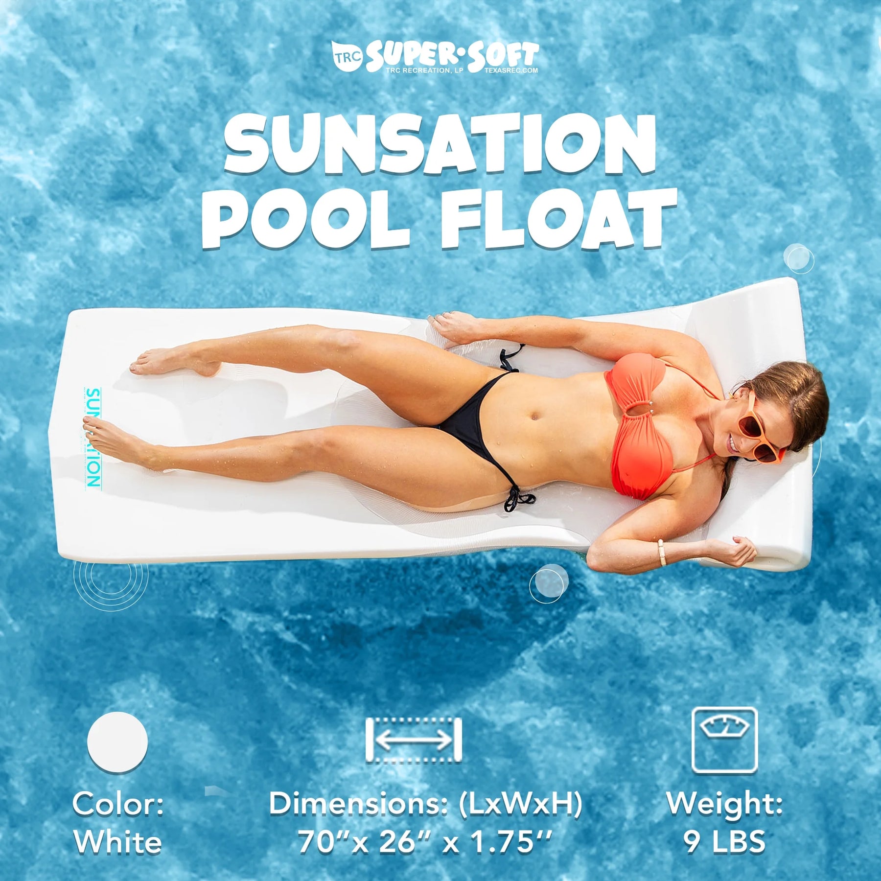 TRC Recreation Sunsation 1.75" Thick Foam Swimming Pool Lounge Float, Navy