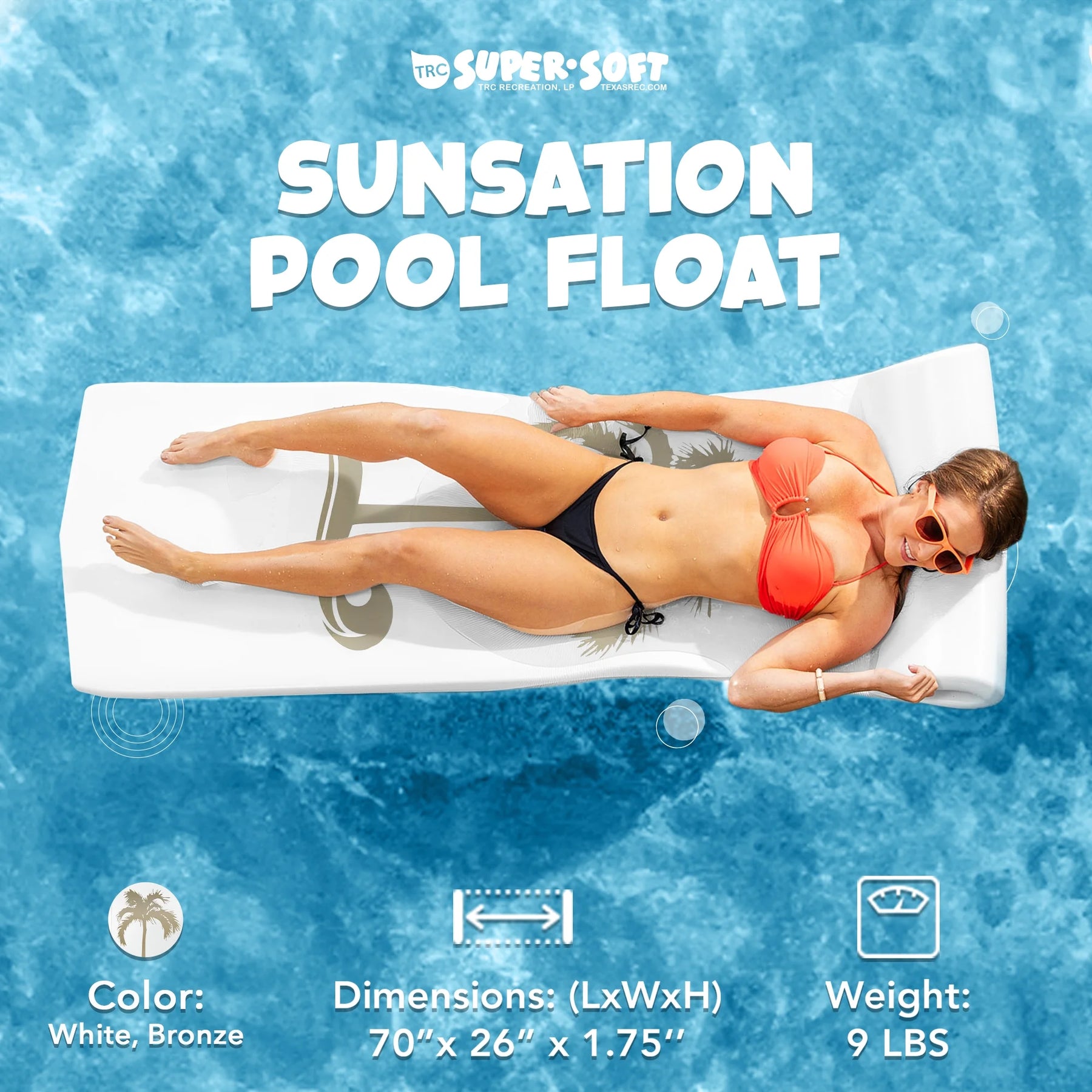 TRC Recreation Sunsation 1.75" Thick Foam Swimming Pool Lounge Float, Navy