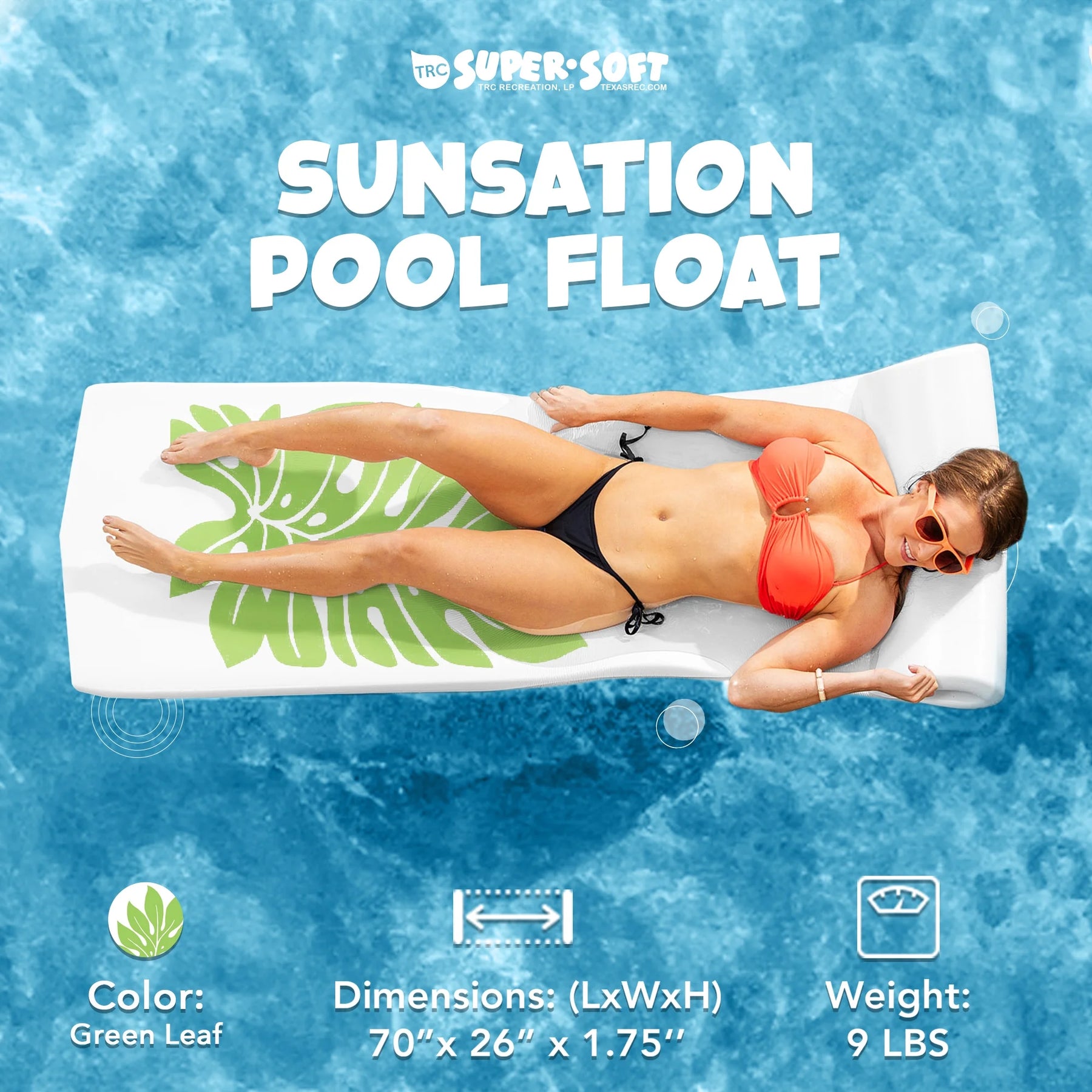 TRC Recreation Sunsation 1.75" Thick Foam Swimming Pool Lounge Float, Navy