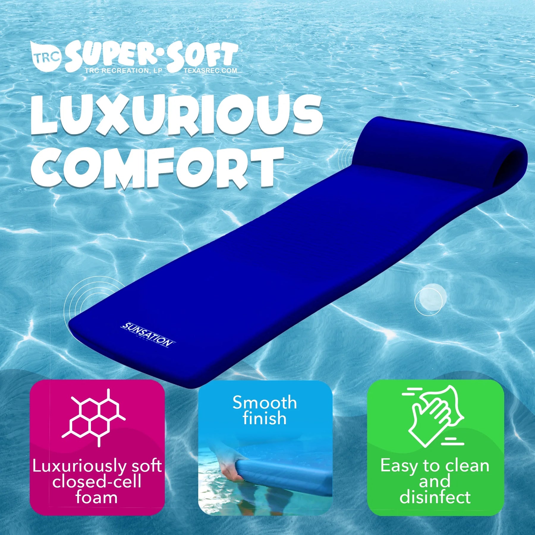 TRC Recreation Sunsation 1.75" Thick Foam Swimming Pool Lounge Float, Navy