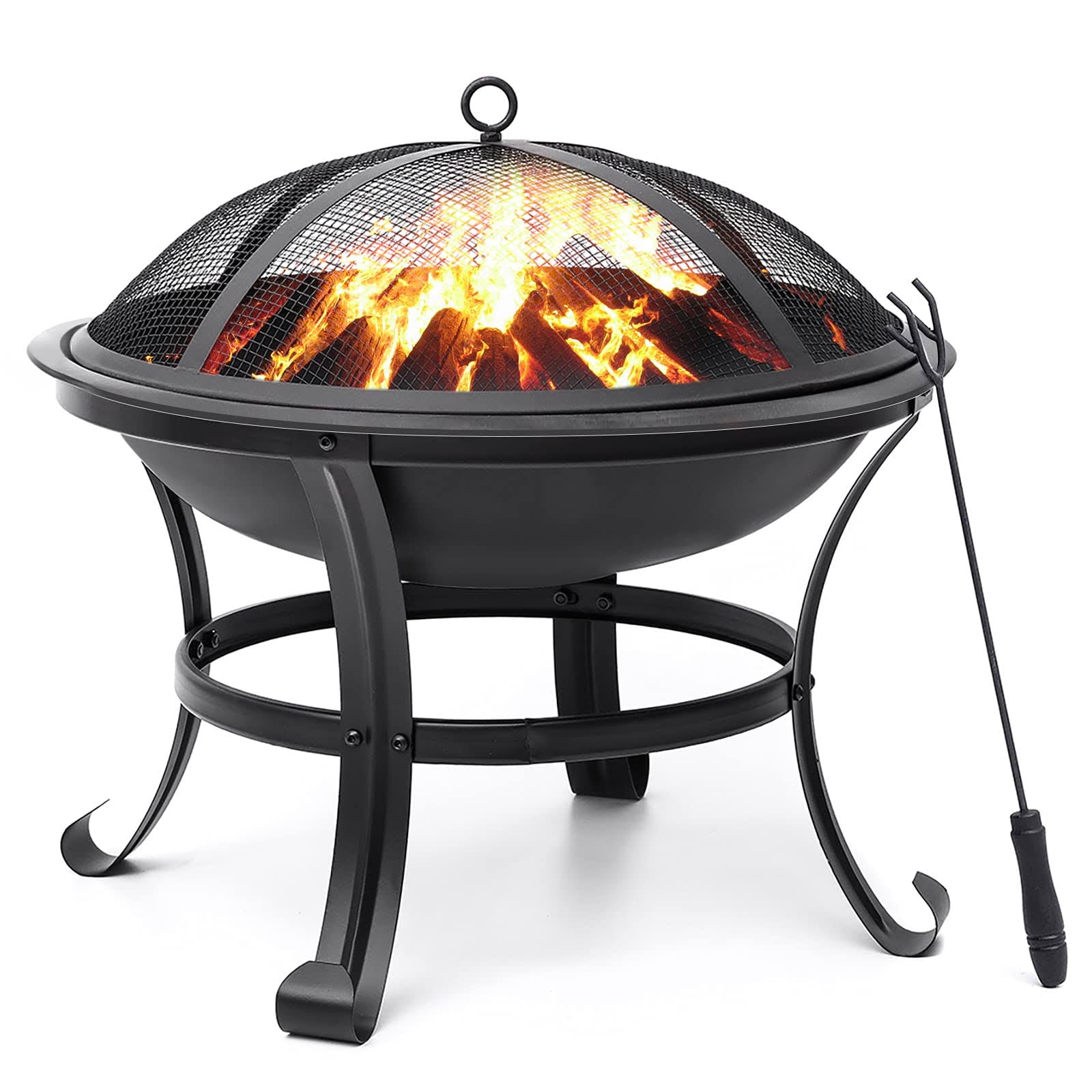Singlyfire 22 inch Fire Pit for Outside Outdoor Wood Burning Small Bonfire Pit Steel Firepit Bowl for Patio Camping Backyard Deck Picnic Porch,with