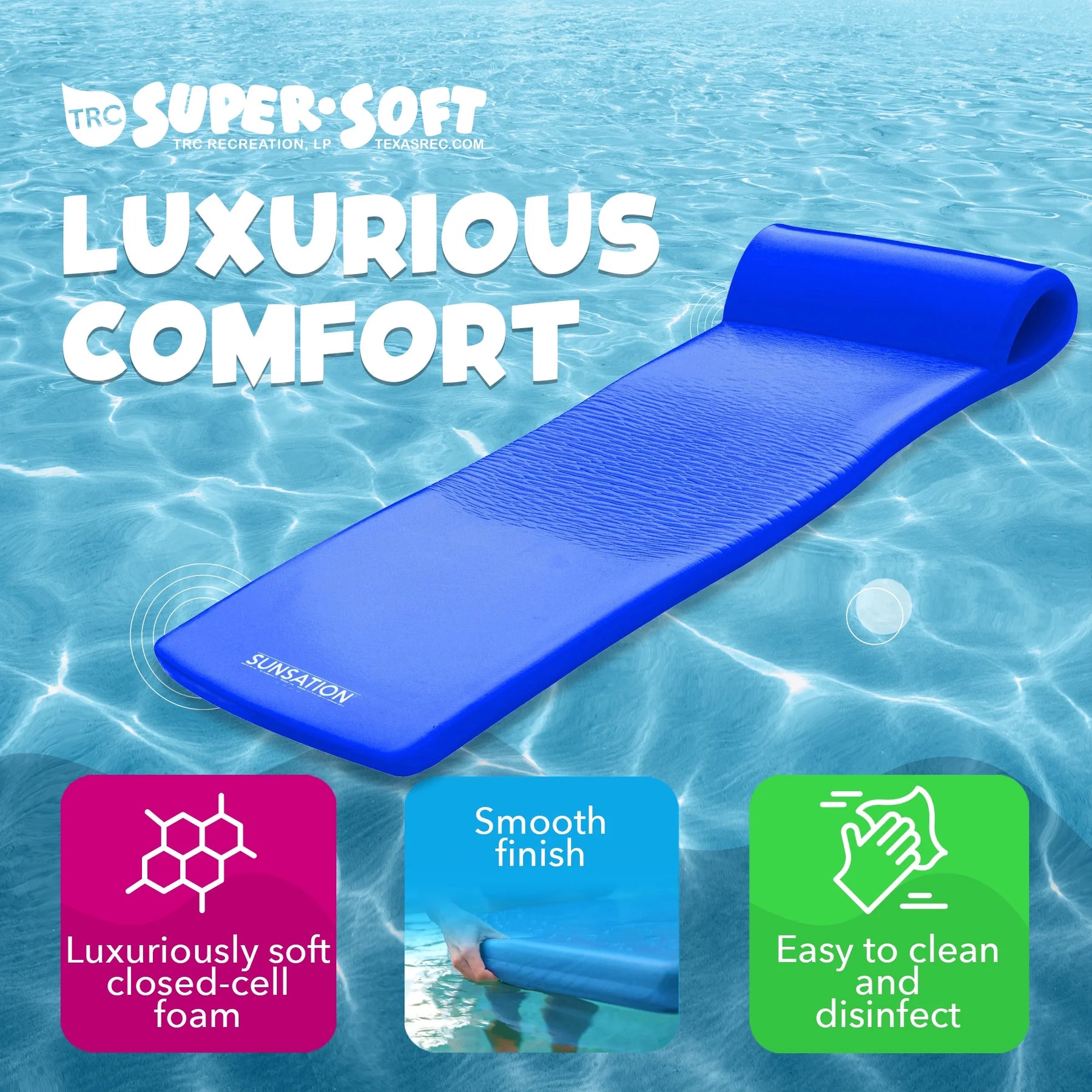 TRC Recreation Sunsation 1.75" Thick Foam Swimming Pool Lounge Float, Navy