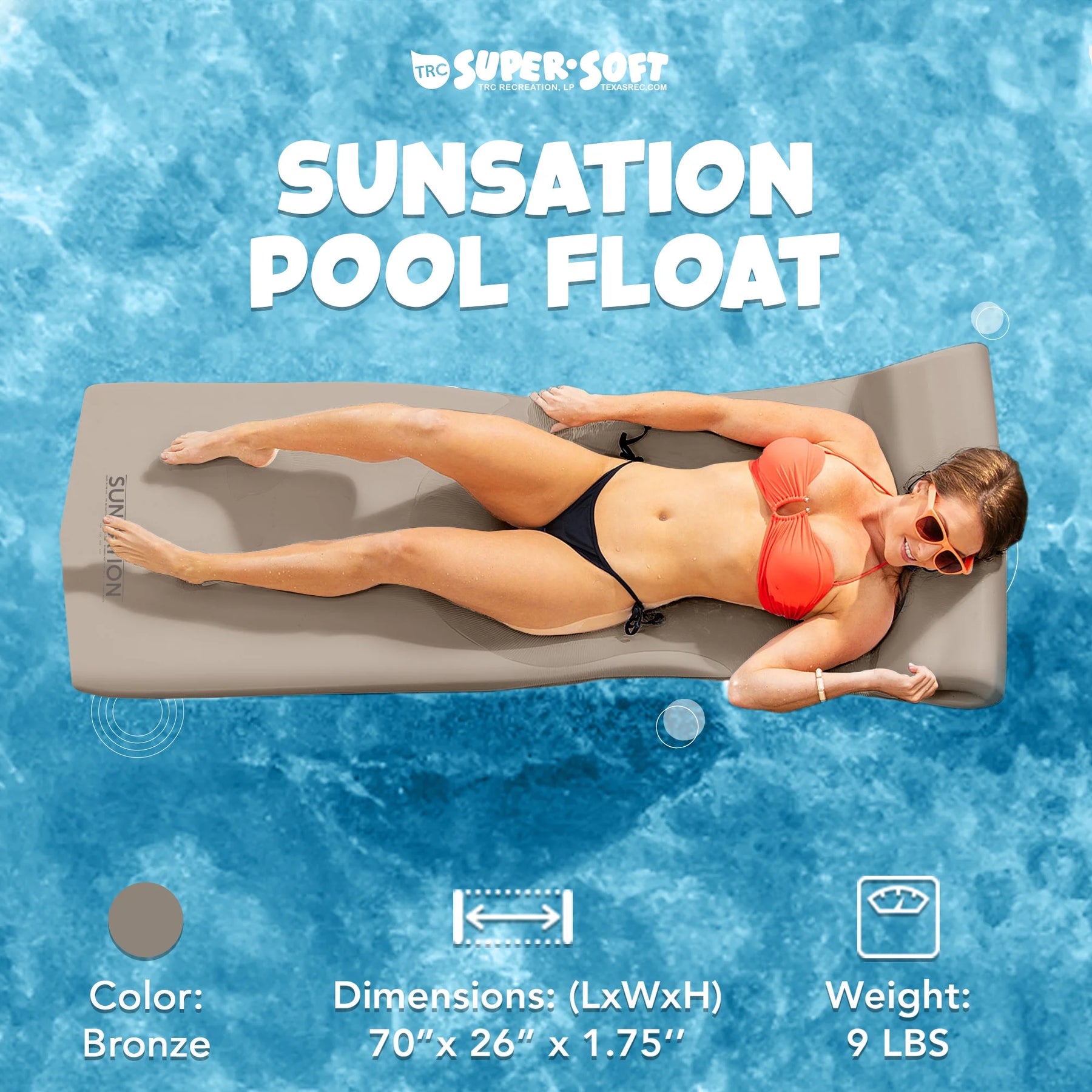 TRC Recreation Sunsation 1.75" Thick Foam Swimming Pool Lounge Float, Navy