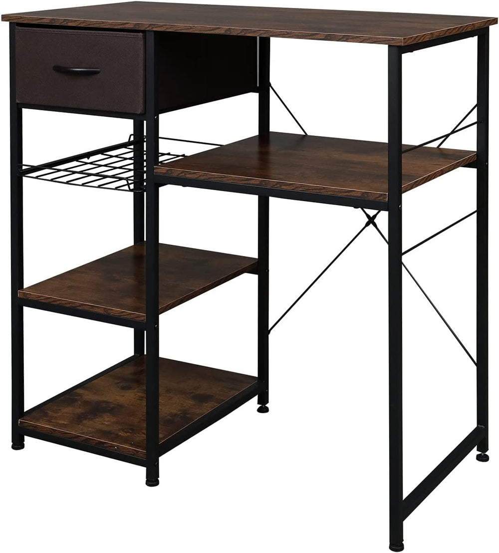 Microwave Stand 4-Tiers Kitchen Storage Fit Mini Fridge Baker¡¯s Rack Shelving Utility Coffee Bar with Big Drawer Wine Rack Metal Frame Industrial Workstation Organizer Kitchen Decor