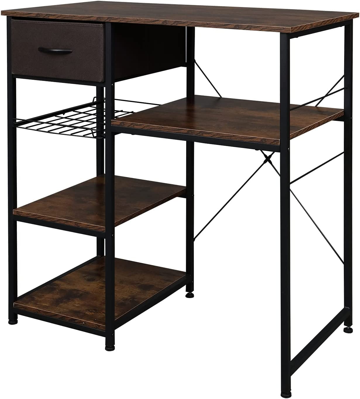 Microwave Stand 4-Tiers Kitchen Storage Fit Mini Fridge Baker¡¯s Rack Shelving Utility Coffee Bar with Big Drawer Wine Rack Metal Frame Industrial Workstation Organizer Kitchen Decor