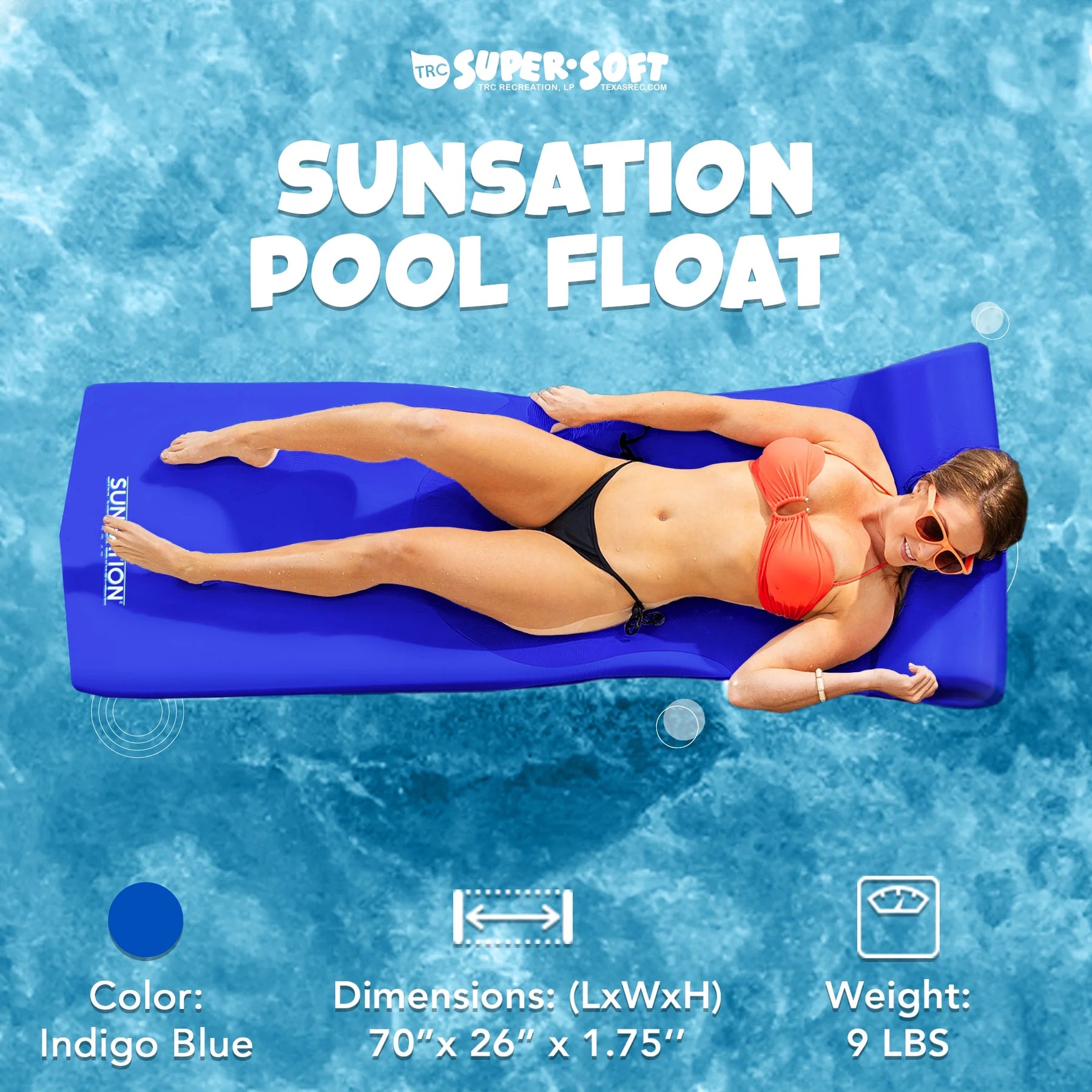 TRC Recreation Sunsation 1.75" Thick Foam Swimming Pool Lounge Float, Navy