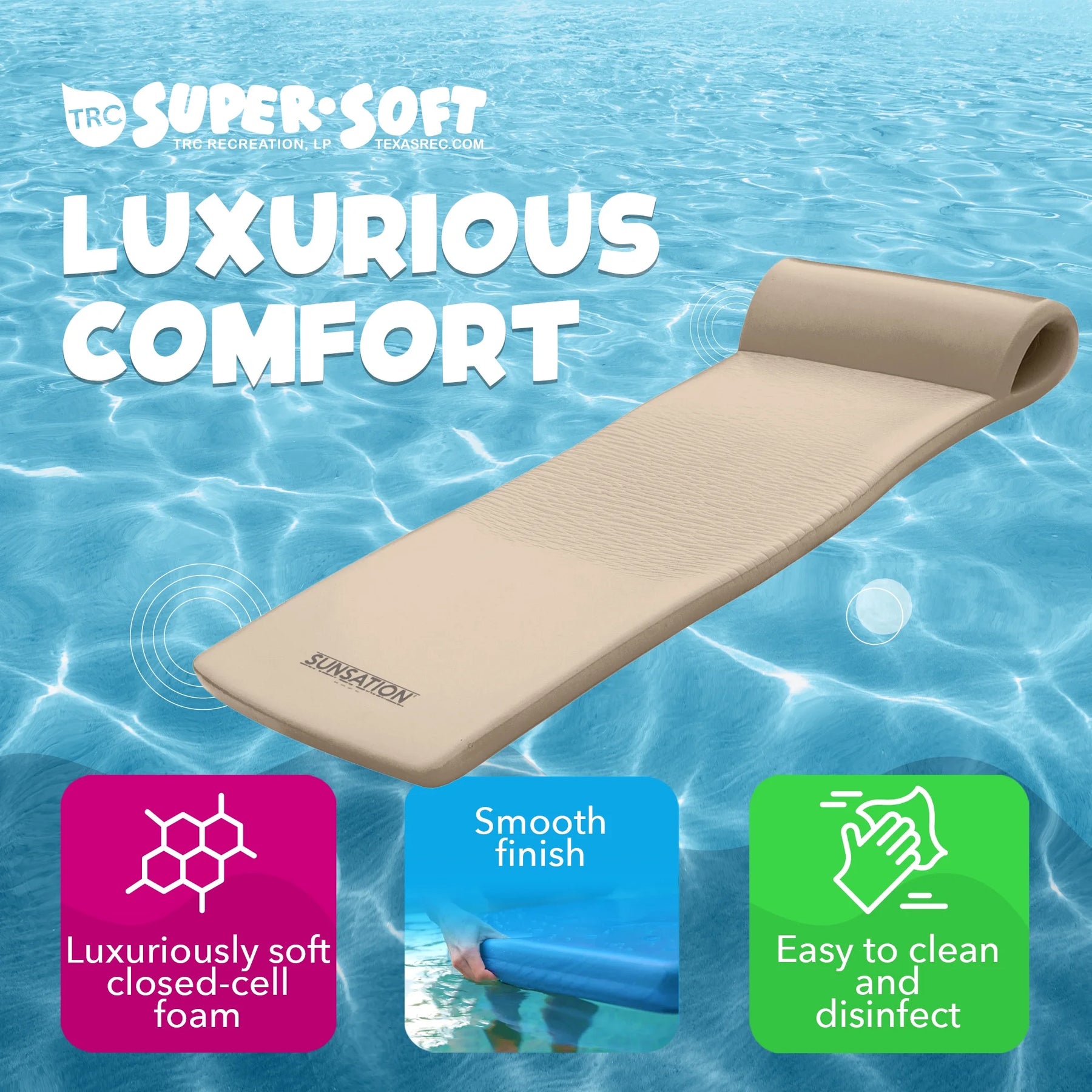 TRC Recreation Sunsation 1.75" Thick Foam Swimming Pool Lounge Float, Navy