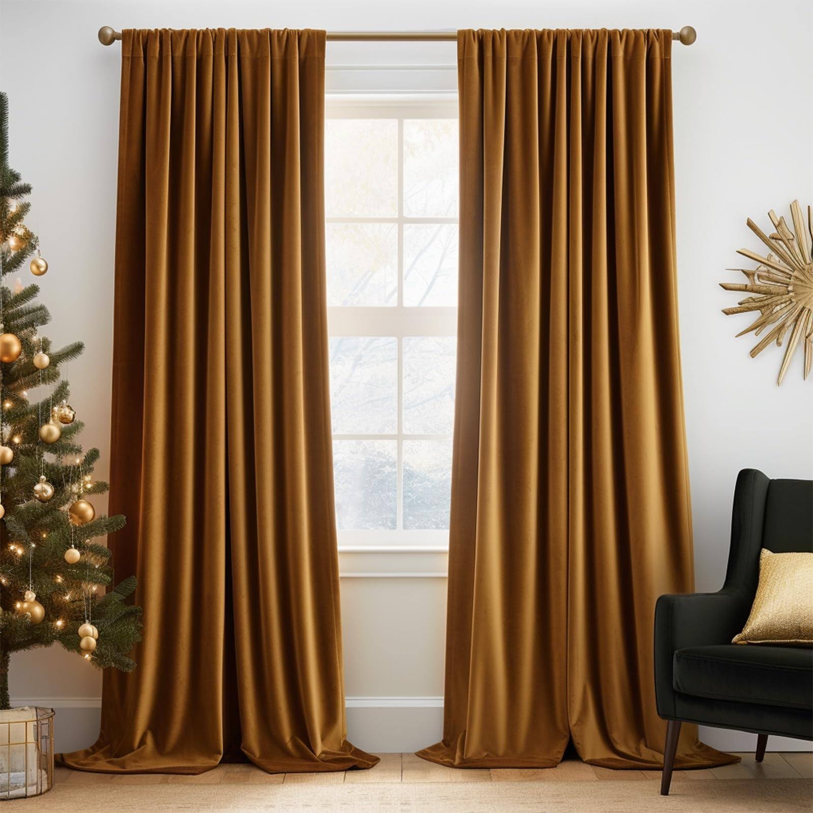 Lazzzy Velvet Blackout Curtains Thermal Insulated Curtains Room Darkening Super Soft Luxury Curtains for Bedroom Rod Pocket Window Drapes for Living